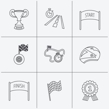 Kazanan Kupası ve Ödülü simgeler. Yarış bayrağını işaretleri.