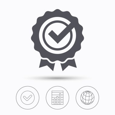 Ödül madalya simgesi. Onay işareti ile kazanan amblemi.