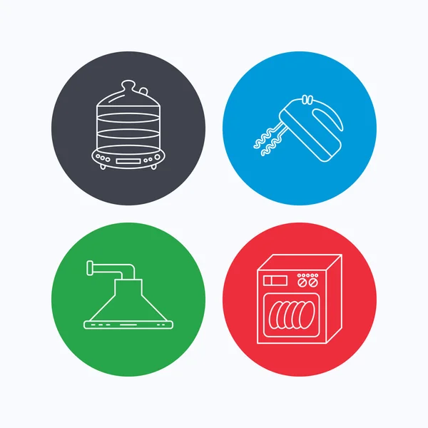 Lavavajillas, campana de cocina e iconos del mezclador . — Vector de stock