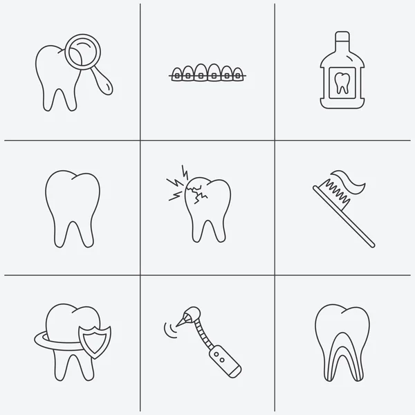Dientes, aparatos dentales e iconos de enjuague bucal . — Archivo Imágenes Vectoriales