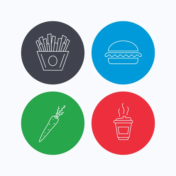 Hamburguesa vegetariana, papas fritas e iconos del café . — Vector de stock