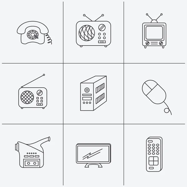 Iconos de radio, televisión remota y cámara de vídeo . — Archivo Imágenes Vectoriales