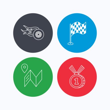 Yarış bayrak, harita ve kazanan ödül simgeleri.