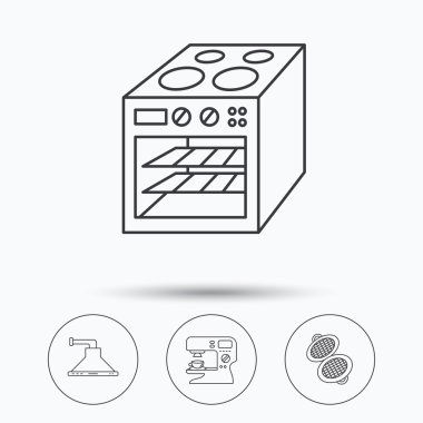 Tost makinesi, kahve makinesi ve fırın simgeler.