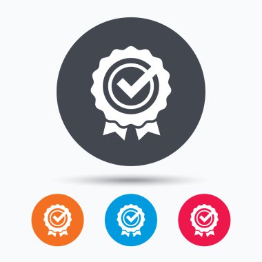 Ödül madalya simgesi. Onay işareti ile kazanan amblemi.