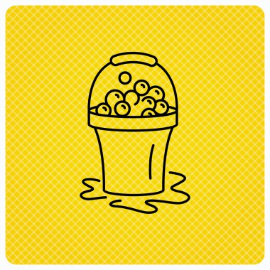 Sabunlu temizlik simgesi. Köpük ve kabarcık ile kova.