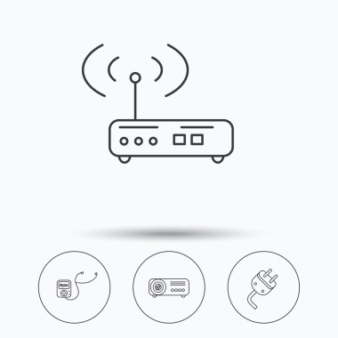 Elektrik fiş, kablosuz yönlendirici ve projektör simgeler.