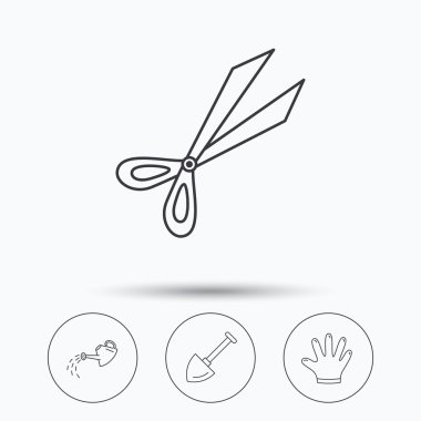 Makas, kürek ve eldiven simgeleri.