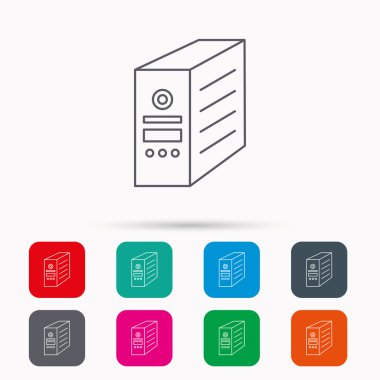 Bilgisayar sunucu simgesi. PC servis talebi veya kule işareti.