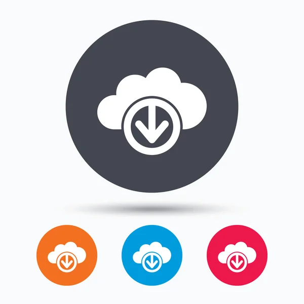 Descargar desde el icono de la nube. Signo de almacenamiento de datos . — Vector de stock