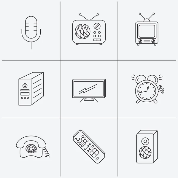 Fernbedienung, Retro-Telefon und Radio-Symbole. — Stockvektor