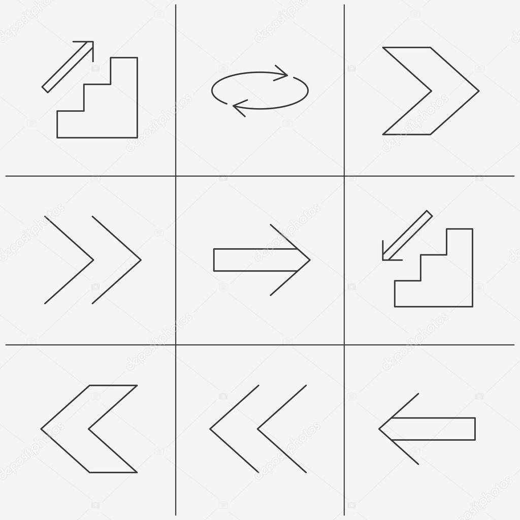 Arrows icons. Upstairs, repeat linear signs.