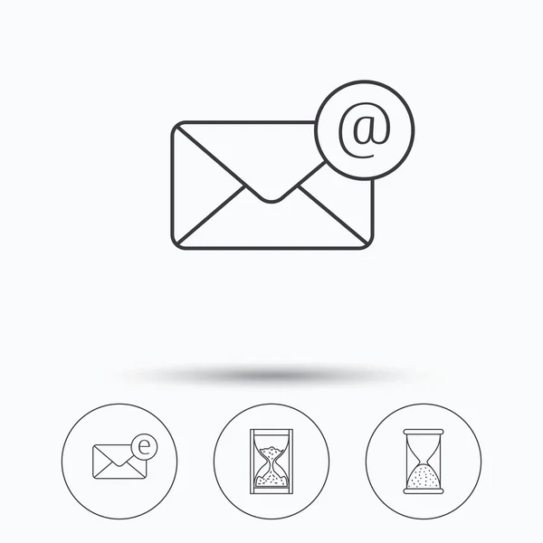 Iconos de correo, correo electrónico y reloj de arena . — Vector de stock