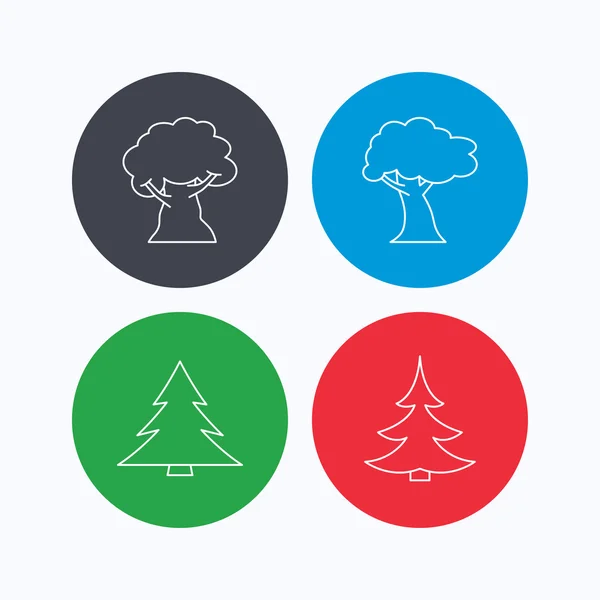 Baum, Eiche und Weihnachtsbaum Ikonen. — Stockvektor