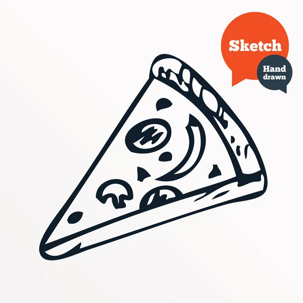Hand drawn piece of pizza. Sketched pizza slice.