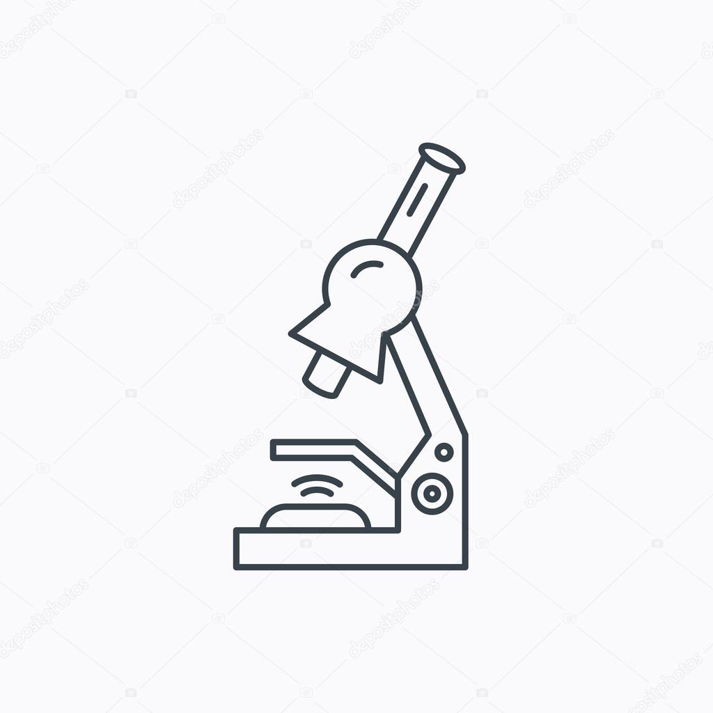 Microscope icon. Medical laboratory equipment sign. Pathology or scientific symbol. Linear outline icon on white background. Vector