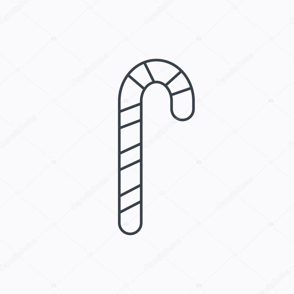 Candy cane icon. Sugar lollipop sign. Sweet lolly pop symbol. Linear outline icon on white background. Vector