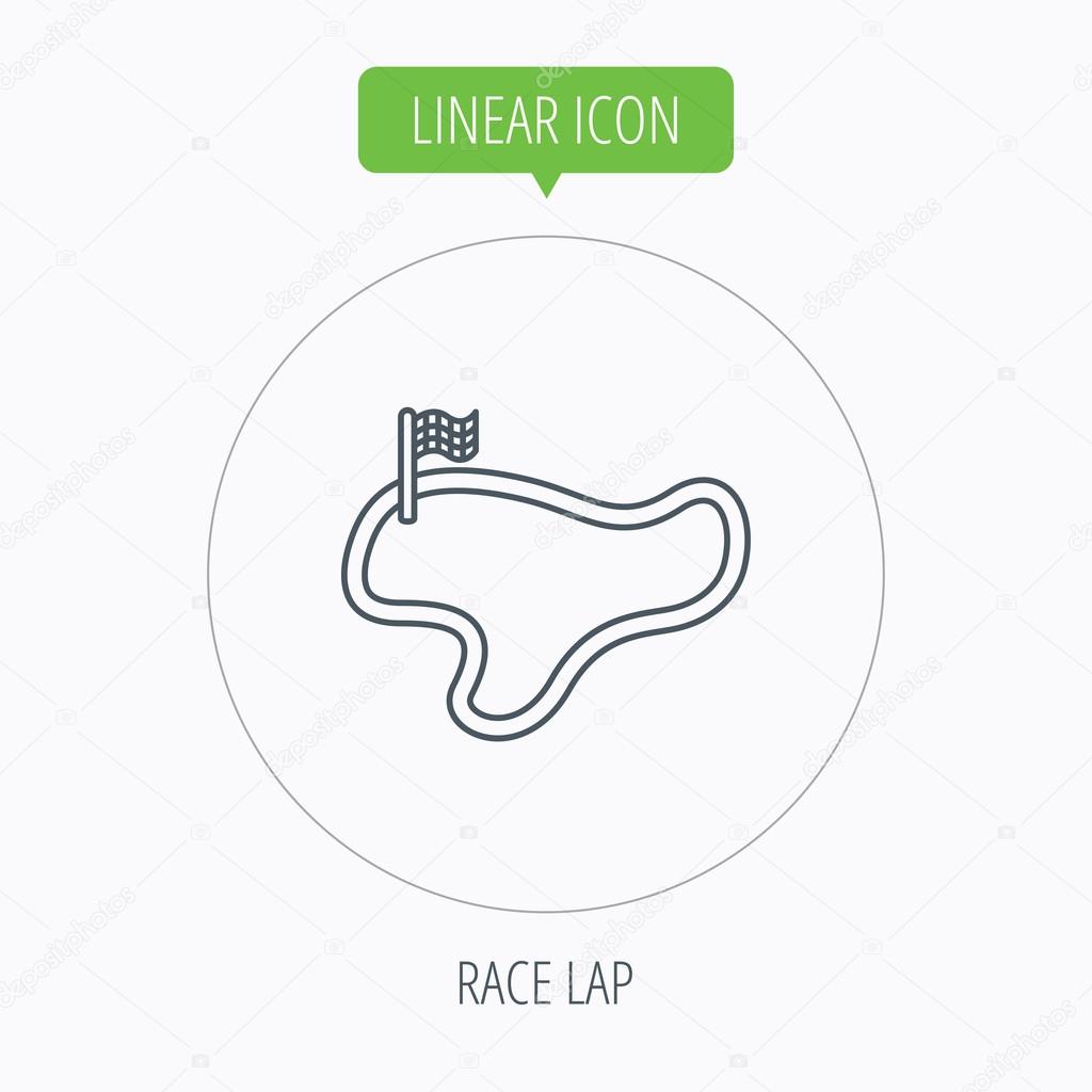 Race track or lap icon. Finish flag sign. Linear outline circle button. Vector