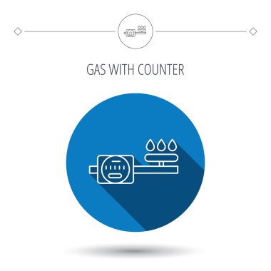 Gaz sayacı simgesi. Yangın işareti ile boru.