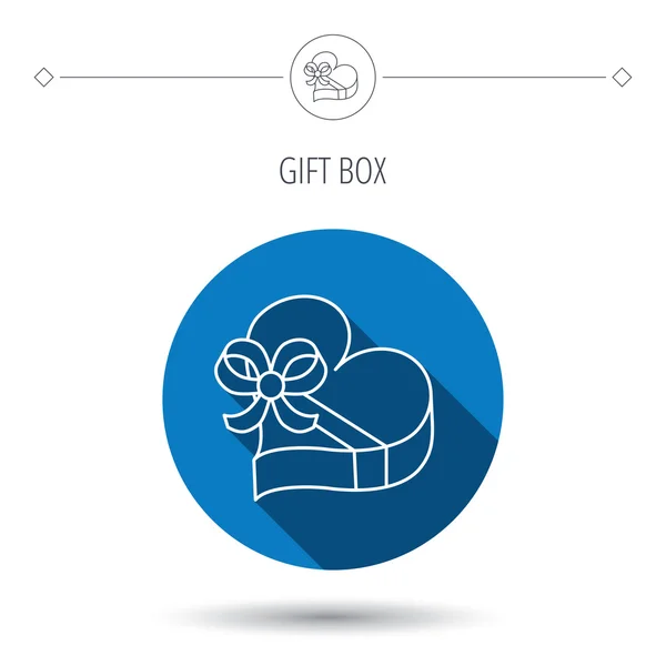 Liebe Geschenk-Box-Symbol. Herz mit Schleife. — Stockvektor