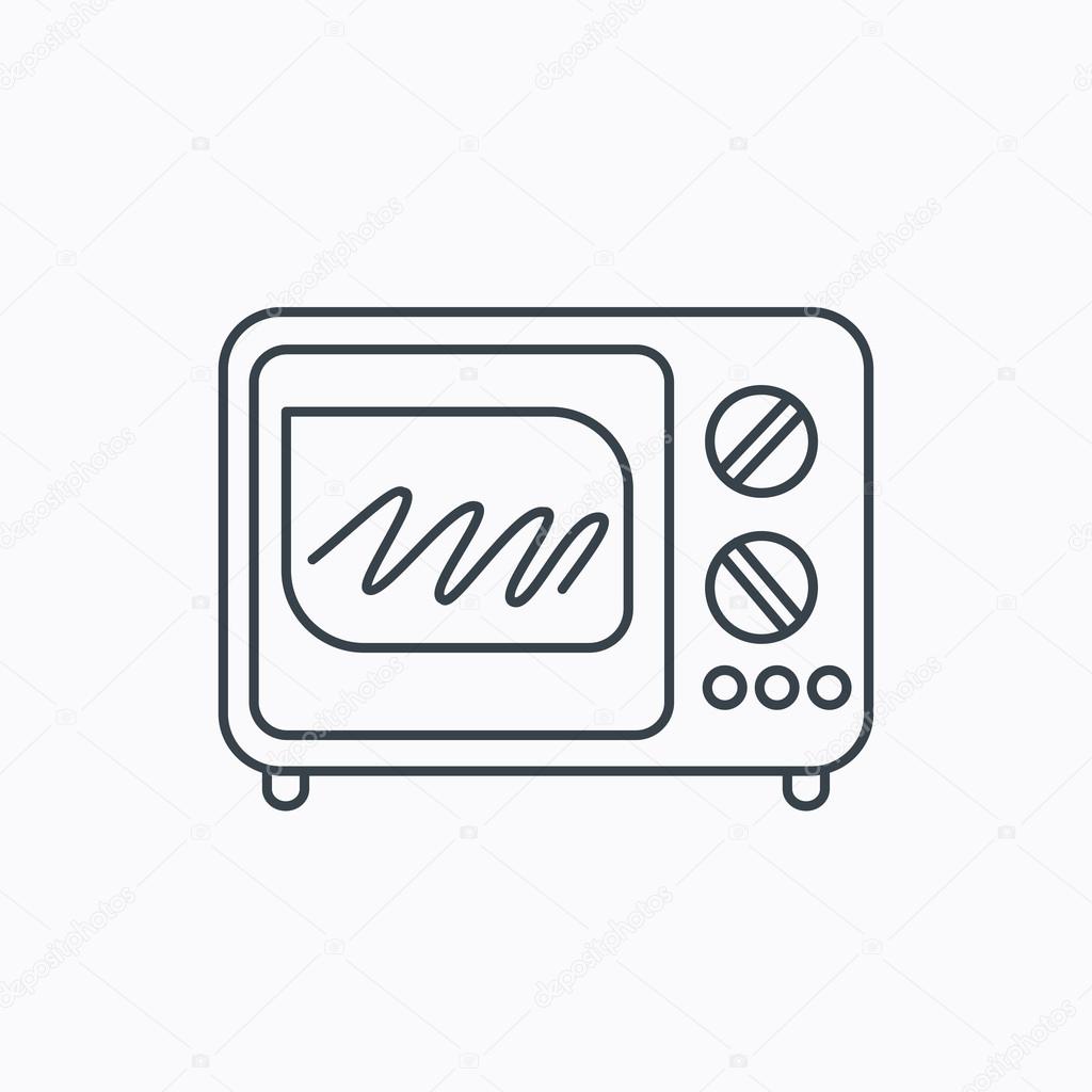 Microwave oven icon. Kitchen appliance sign. Linear outline icon on white background. Vector