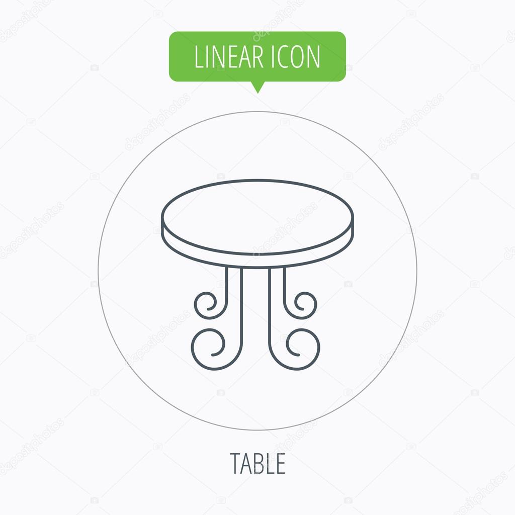 Vintage table icon. Furniture desk sign. Linear outline circle button. Vector