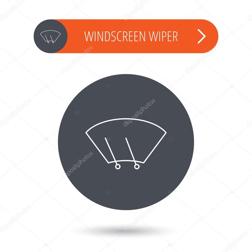 Windscreen wipers icon. Windshield sign. Gray flat circle button. Orange button with arrow. Vector