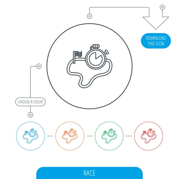 Race road icon. Finishing flag with timer sign. — Stock Vector