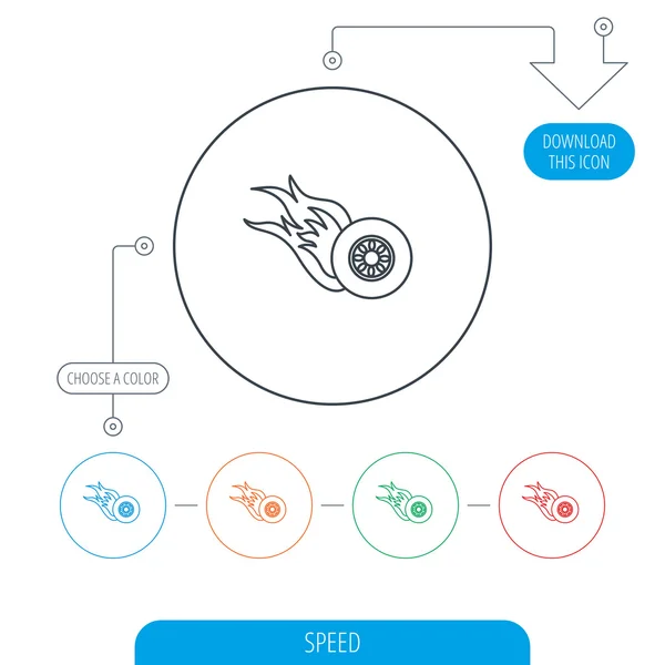 Burning wheel icon. Speed or Race sign. — Stock Vector