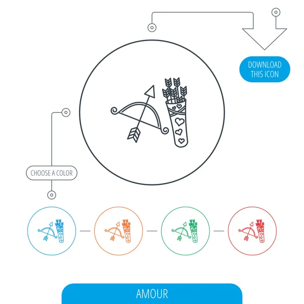 Amour arrows and bow icon. Valentine weapon sign — Stock Vector