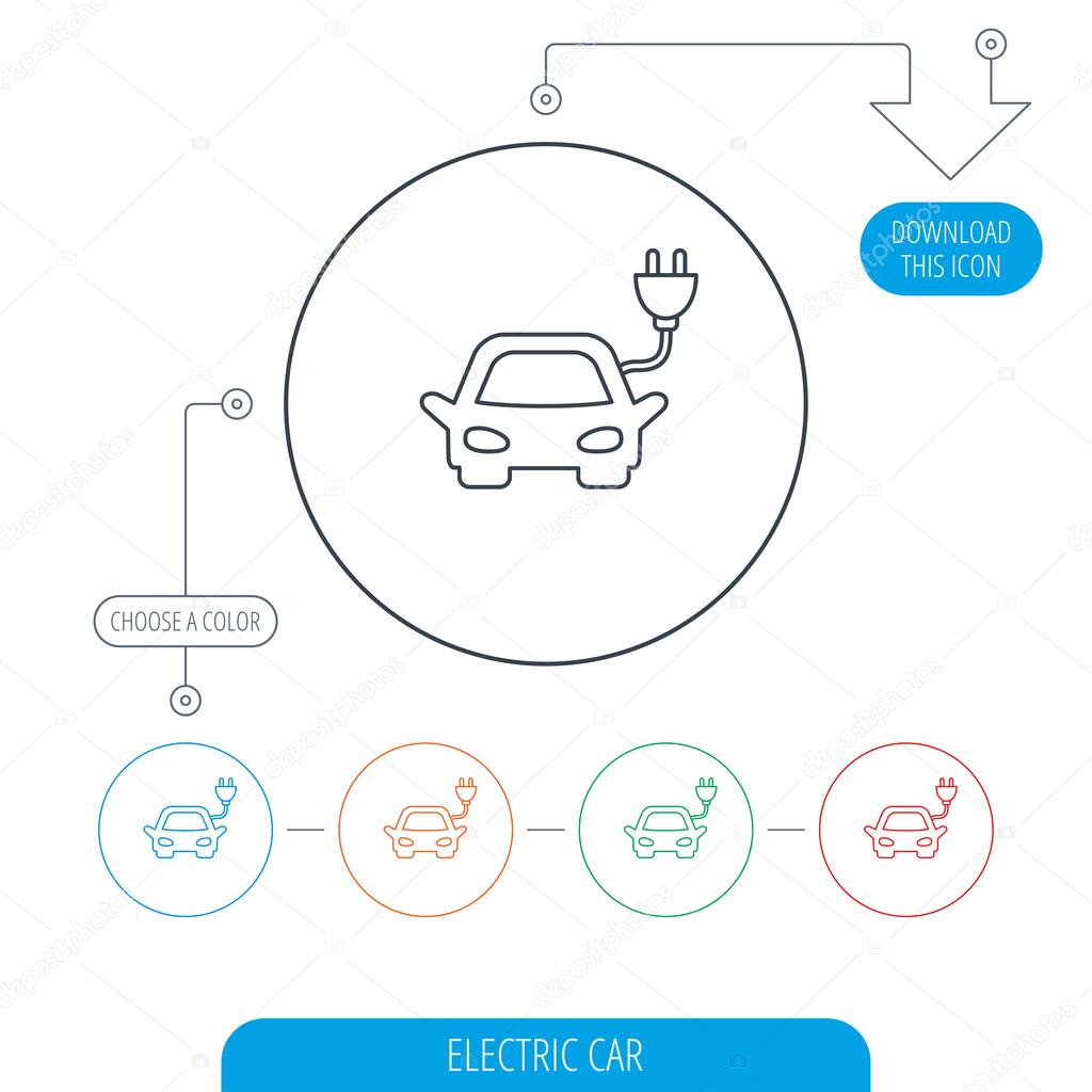 Electric car icon. Hybrid auto transport sign.