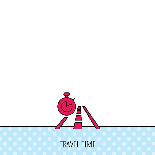 Εικονίδιο χρόνο ταξιδιού. Δρόμο με χρονόμετρο σημάδι. — Διανυσματικό Αρχείο