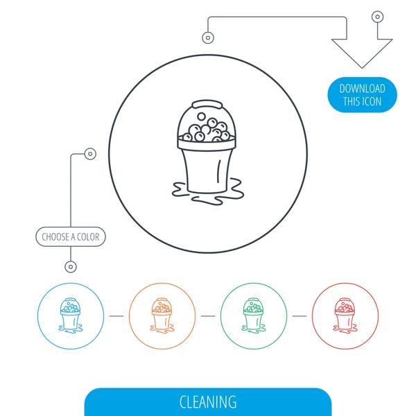 Soapy cleaning icon. Bucket with foam and bubble — Stock Vector