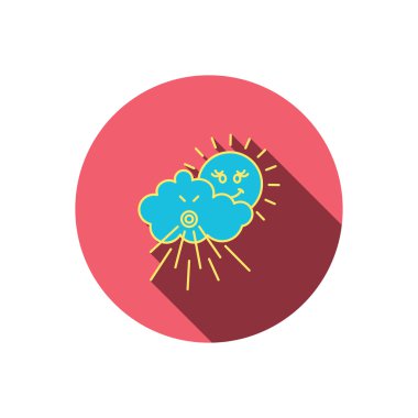 Rüzgar simgesi. Güneş ve fırtına işaretiyle bulut.