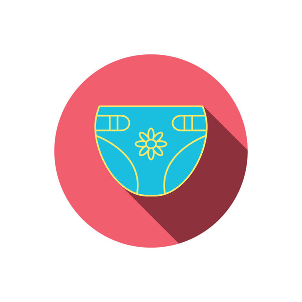 Diaper with flower icon. Child underwear sign.