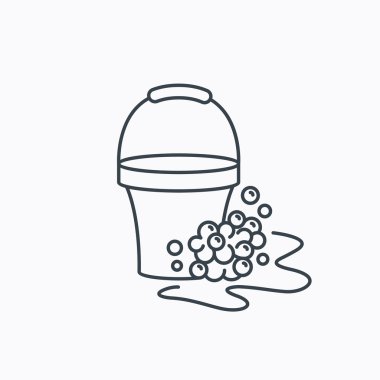 Sabunlu temizlik simgesi. Köpük ve kabarcık ile kova