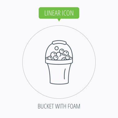 Köpük simgesiyle kova. Sabunlu temizlik işareti.