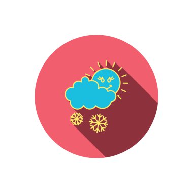 Güneş simgesi ile kar. Kar taneleri ve bulut işareti.