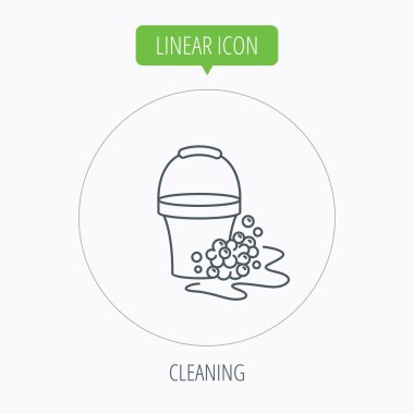 Sabunlu temizlik simgesi. Köpük ve kabarcık ile kova