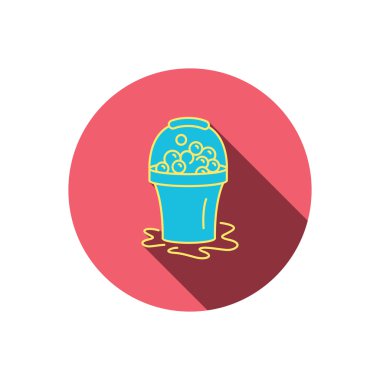 Sabunlu temizlik simgesi. Köpük ve kabarcık ile kova