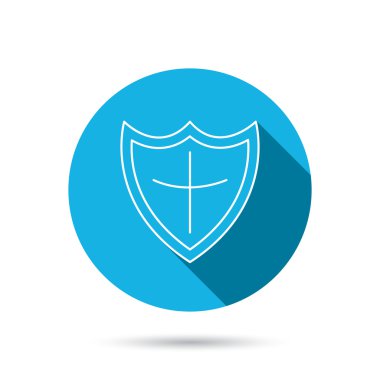 Kalkan kutsal kişilerin resmi. Koruma işareti.