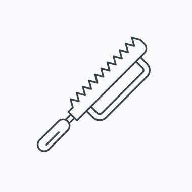 Fretsaw simgesi. İş aracı işareti marangoz.