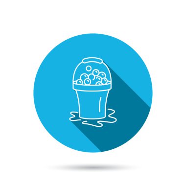 Sabunlu temizlik simgesi. Köpük ve kabarcık ile kova