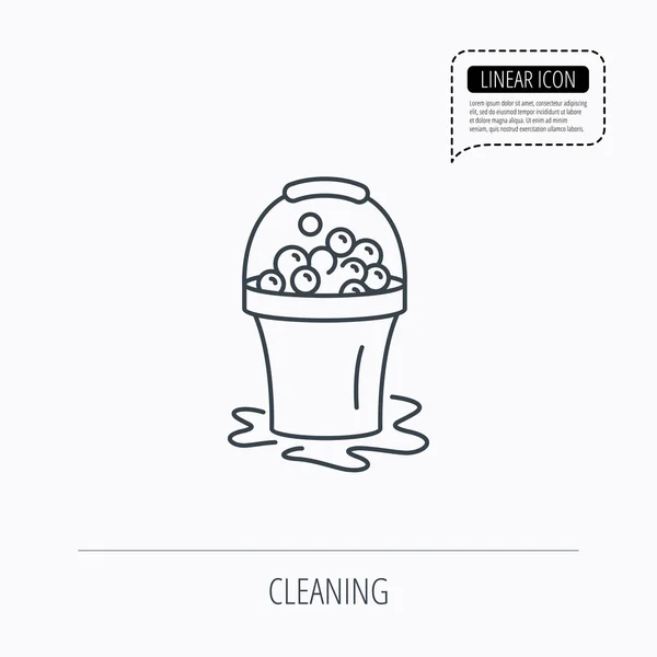 Soapy cleaning icon. Bucket with foam and bubble — Stock Vector