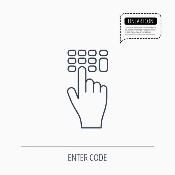 Voer de pin code pictogram. Klik op hand aanwijzer aanmelden. — Stockvector