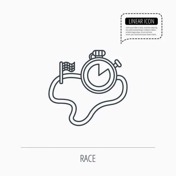Race wegpictogram. Afwerking vlag met timer teken. — Stockvector