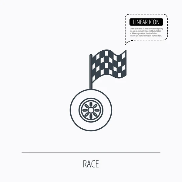 Race pictogram. Wiel met racen vlag teken. — Stockvector