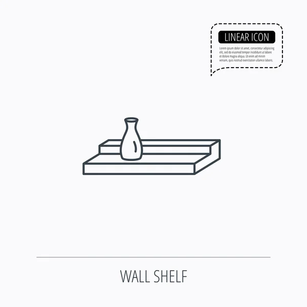 Wand plank pictogram. Boekenplank met vaas teken. — Stockvector