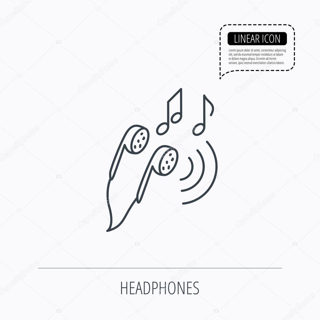 Headphones icon. Musical notes signs.