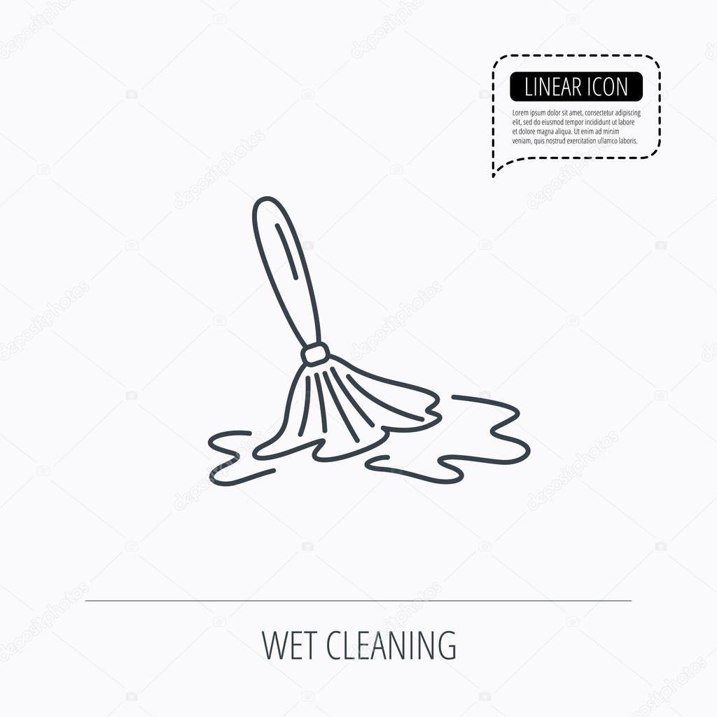 Wet cleaning icon. Clean-up floor tool sign.